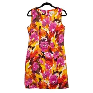 RONNI NICOLE Vibrant Pink Yellow Orange Floral Print Sleeveless Shift Dress 10 M